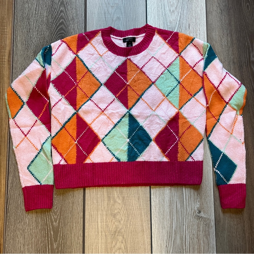 Halogen Multicolor Argyle Crew Neck Sweater